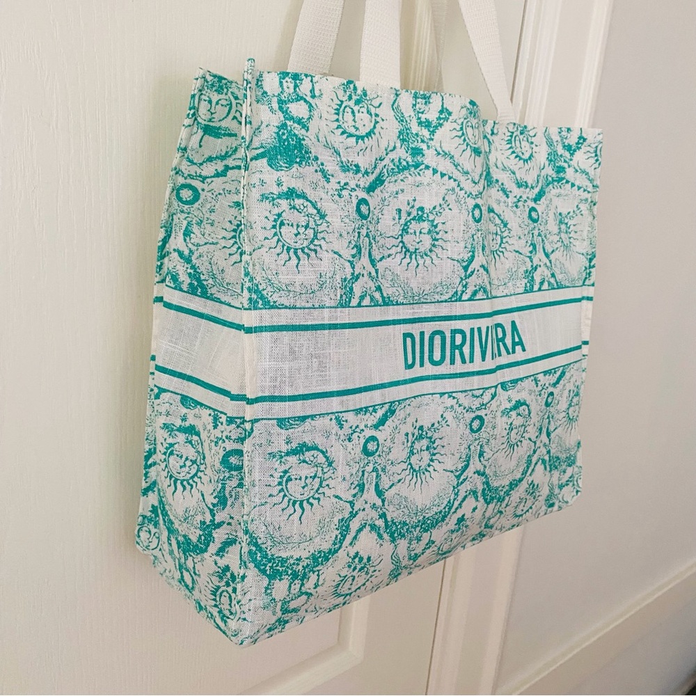 Brand New Christian Dior Green Dioriviera Print Linen Blend Tote Bag XL size - Picture 9 of 14